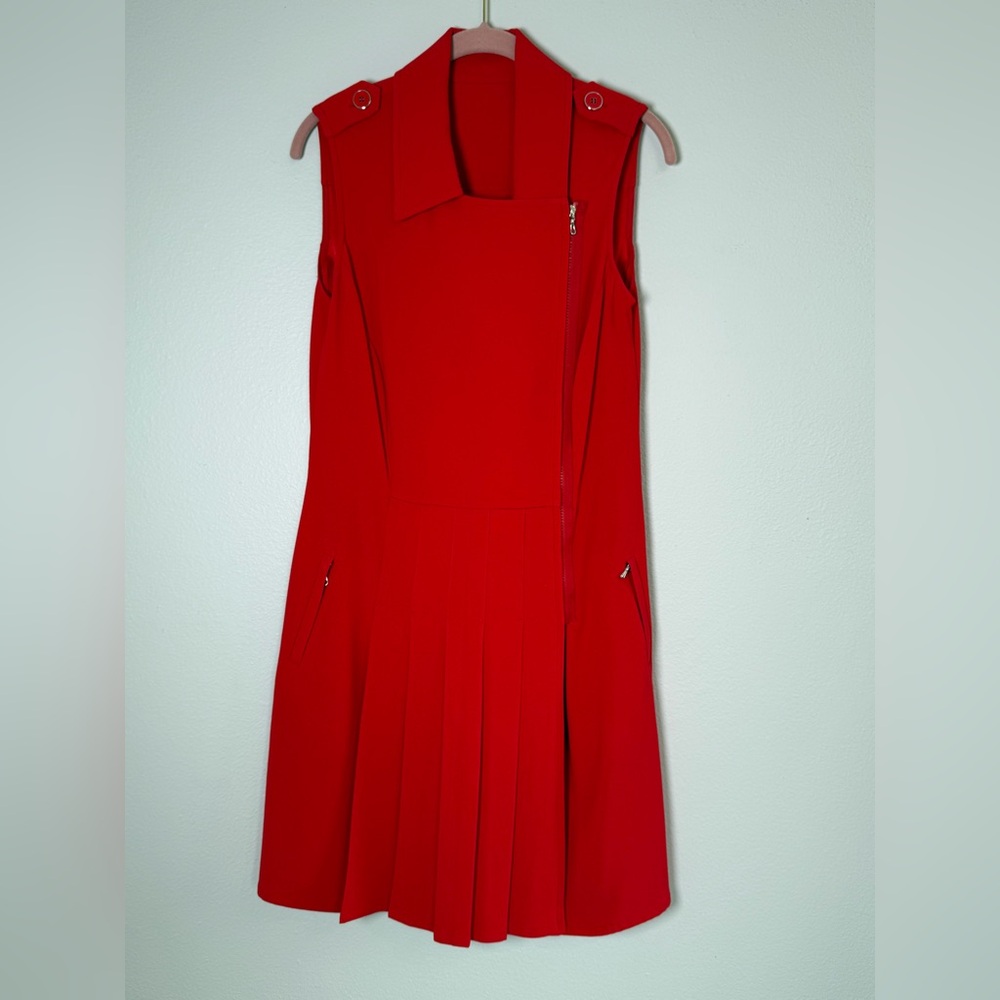 Carlisle Red Sleeveless Pleated A-Line Dress